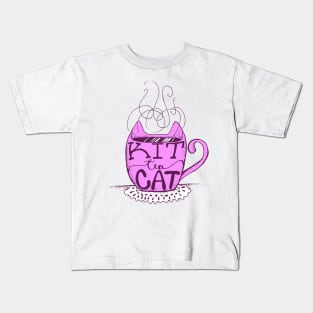 Kitty Cat - Tea Lover Lettering Art - Visual Pun - Mug - Neon Pink Kids T-Shirt